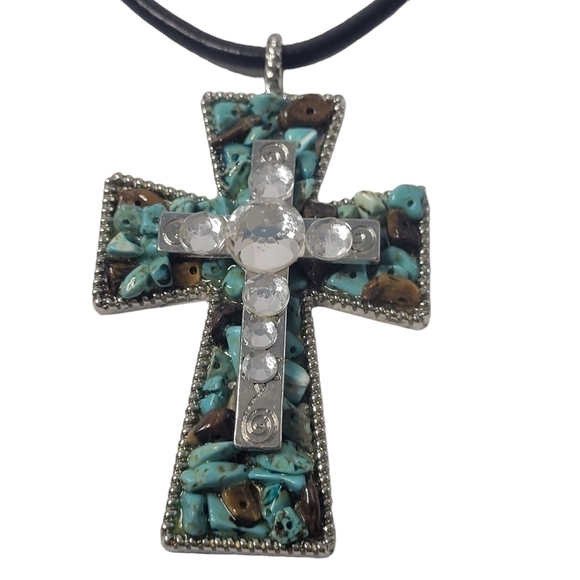 Fashion Cross Stone and Rhinestone Necklace - Picture 1 of 6